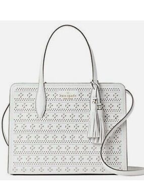 KATE SPADE ♠️ New York 🤍Rowe🤍 WHITE PERFORATED TOP ZIP SATCHEL BAG 🌟EUC🌟